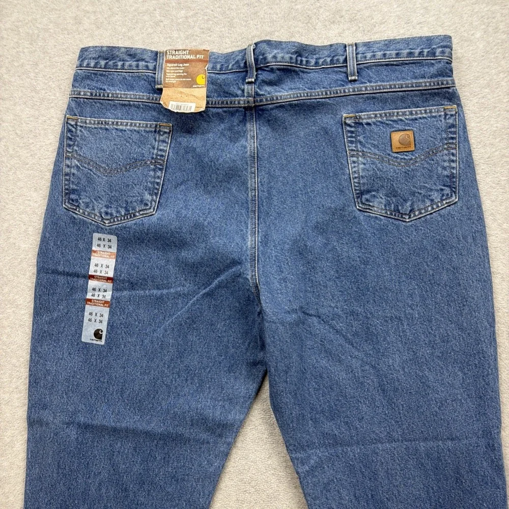 Carhartt Jeans Mens 46x34 Blue Denim Pant B18 DST Straight Traditional Taper NEW
